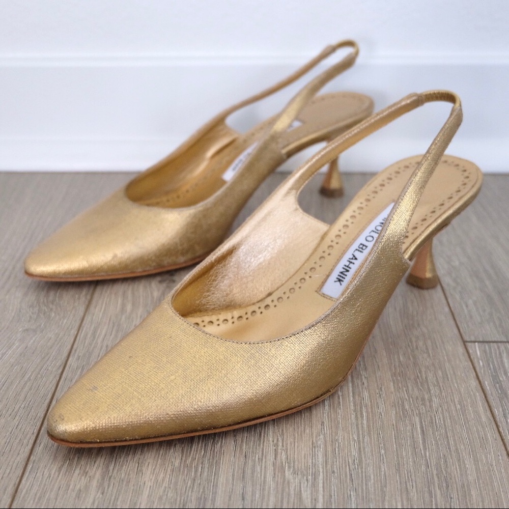 Manolo Blahnik Gold Carolyn Slingback Pumps